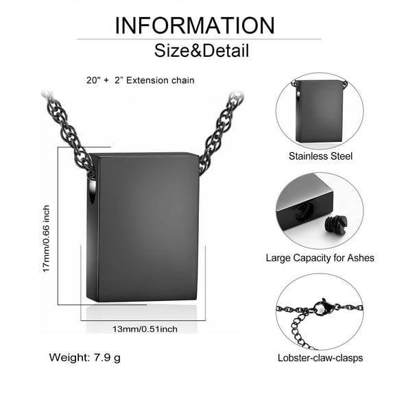 Stainless Steel Cube Urn Pendant Memory Necklace for Cremation Ashes Holder Memorial Jewelry