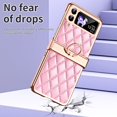 thumbnail image 7 of MonsDirect for 6.7 inch Samsung Galaxy Z Flip 3 5G 2021 Case, Hinge Protection Plating Frame Hard PC Shell PU Leather Cover Durable Shockproof with Finger Ring Stand Holder for Galaxy Z Flip 3, Pink, 7 of 7