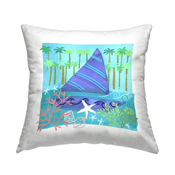 Stupell Industries Tropical Sailboat Palm Trees Square Decorative Printed Throw Pillow, 18 x 18