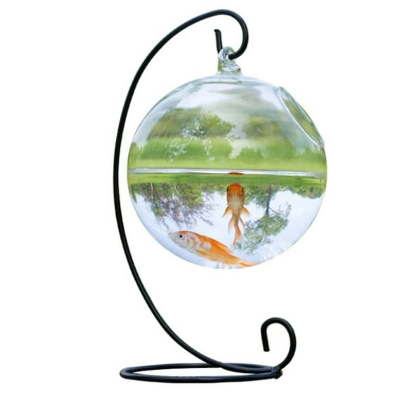 Black Hanging Fish Bowl Tank With Stand Fish Small Table Glass