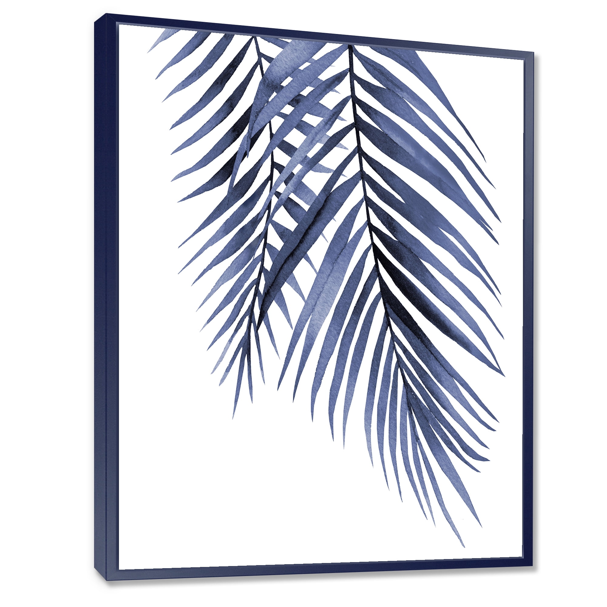 Designart 'Abstract Blue Palm Leaves Tropical Branches' Traditional Framed Canvas Wall Art Print