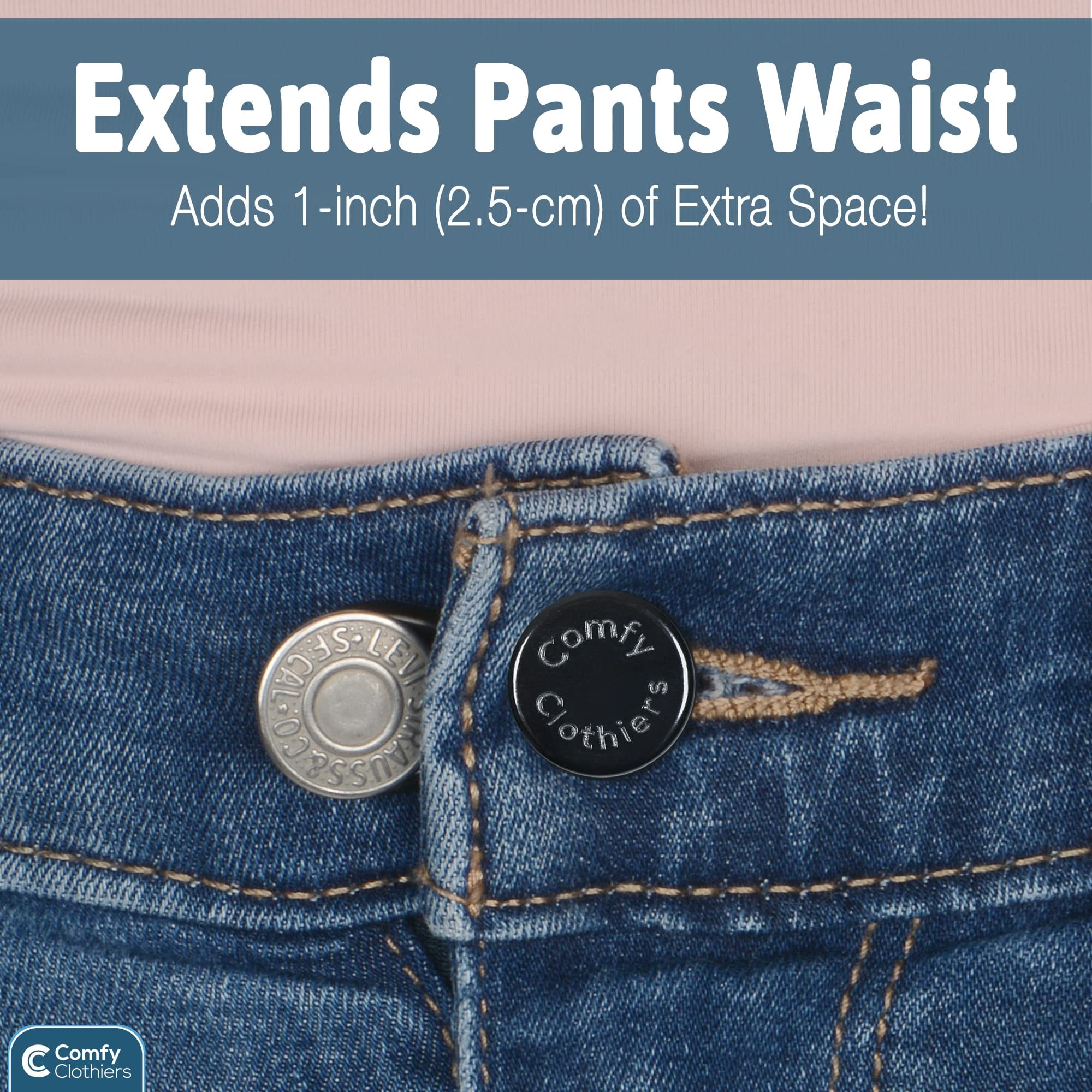 Comfy Clothiers Pants Button Extenders (10-Pack) Waist Extenders for Men & Women's Slacks, Pants, Shorts and Skirts