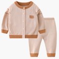 thumbnail image 2 of Odeerbi Kids Boys Girls Cotton Clothes Fall Winter Thermal Outfits Set Children's Casual Cute Lace Breasted Warm Shirt Pants Two-piece Set Long Sleeve Round Neck Top Set Beige, 2 of 4