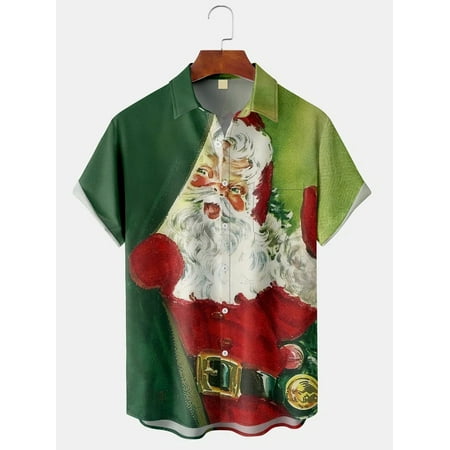 

MLFU Men s Santa Print Casual Breathable Hawaiian Short Sleeve Shirt