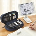 thumbnail image 1 of Estuche para lápices de gran capacidad, estuche duradero para bolígrafos con cremalleras, estuche estético portátil para adultos, negro, azul marino, 1 of 5