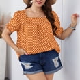 thumbnail image 2 of Jewelreauty Women Plus Size Polka Dot Tops Puff Short Sleeve Square Neck Chiffon Blouses Casual Tunic Tee (XL, Yellow), 2 of 8