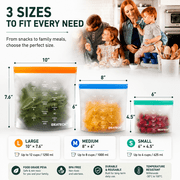 Reusable Gallon Freezer Bags - BPA Free, Leakproof & Dishwasher Safe Sandwich Bags Food Storage Bags for Meal Prep, Marinating Meats, Kitchen Organization- 12 Pack Stand Up Pouches