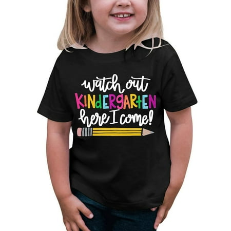 

TENSUNNYD Kids Girls T Shirts Letter Graphic Print Tee Tops Kindergarten Children Back To School Tees Crewneck Short Sleeve T Shirt Toddler 3Y-4Y