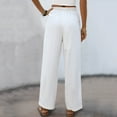 thumbnail image 6 of Women's Pants Under $8 Pants Casual Solid Color Drawstring Elastic Waist Long Straigh Pants With Pockets White,XL, 6 of 9