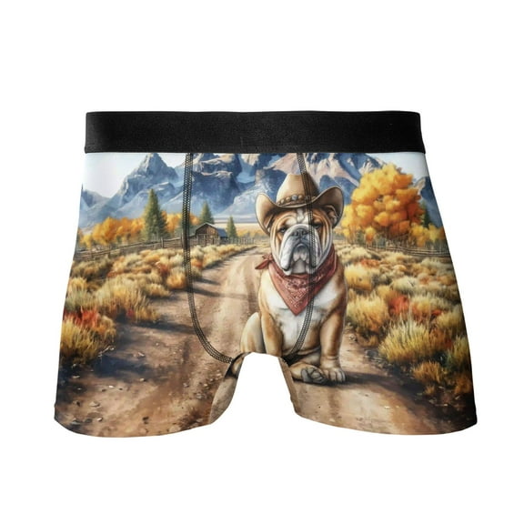 Welcome Fall Western Cowboy Bulldog Enjoys Majestic Autumn All Over Print Boxer Briefs Underwear for Men Dad Dog Lover Gifts Idea - 01007