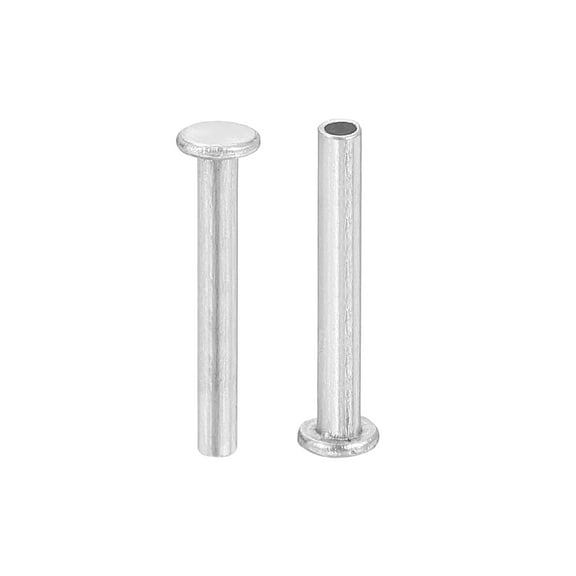 Uxcell 200Pack 2mm x 14mm Aluminum Flat Head Semi Tubular Rivets Silver Tone