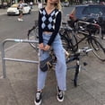 thumbnail image 2 of Women Long Sleeve Button Down Knit Cardigan Vintage Argyle Plaid Sweater Coat, 2 of 14