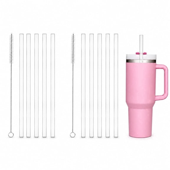KuKeDi 12 Pack Reusable Clear Plastic Straws with Cleaning Brush for 30 oz 40 oz Tumbler Cups