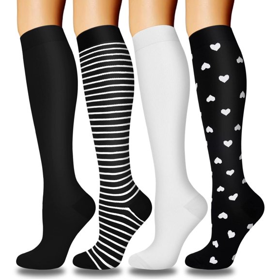 4 Pairs Medical Sport Compression Socks - 15-20mmhg Graduated Knee-High Support for Men & Women, Ideal for Soccer, Running, and Nurses