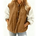 thumbnail image 4 of UQJfacai Corduroy Jacket Women Fuzzy Sherpa Long Sleeve Button Down Winter Coats Color Block Patchwork Warm Casual Outerwear with Pockets, 4 of 9