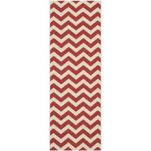 SAFAVIEH Courtyard Bailey Chevron Indoor/Outdoor Runner Rug, Red, 2'3" x 6'7"