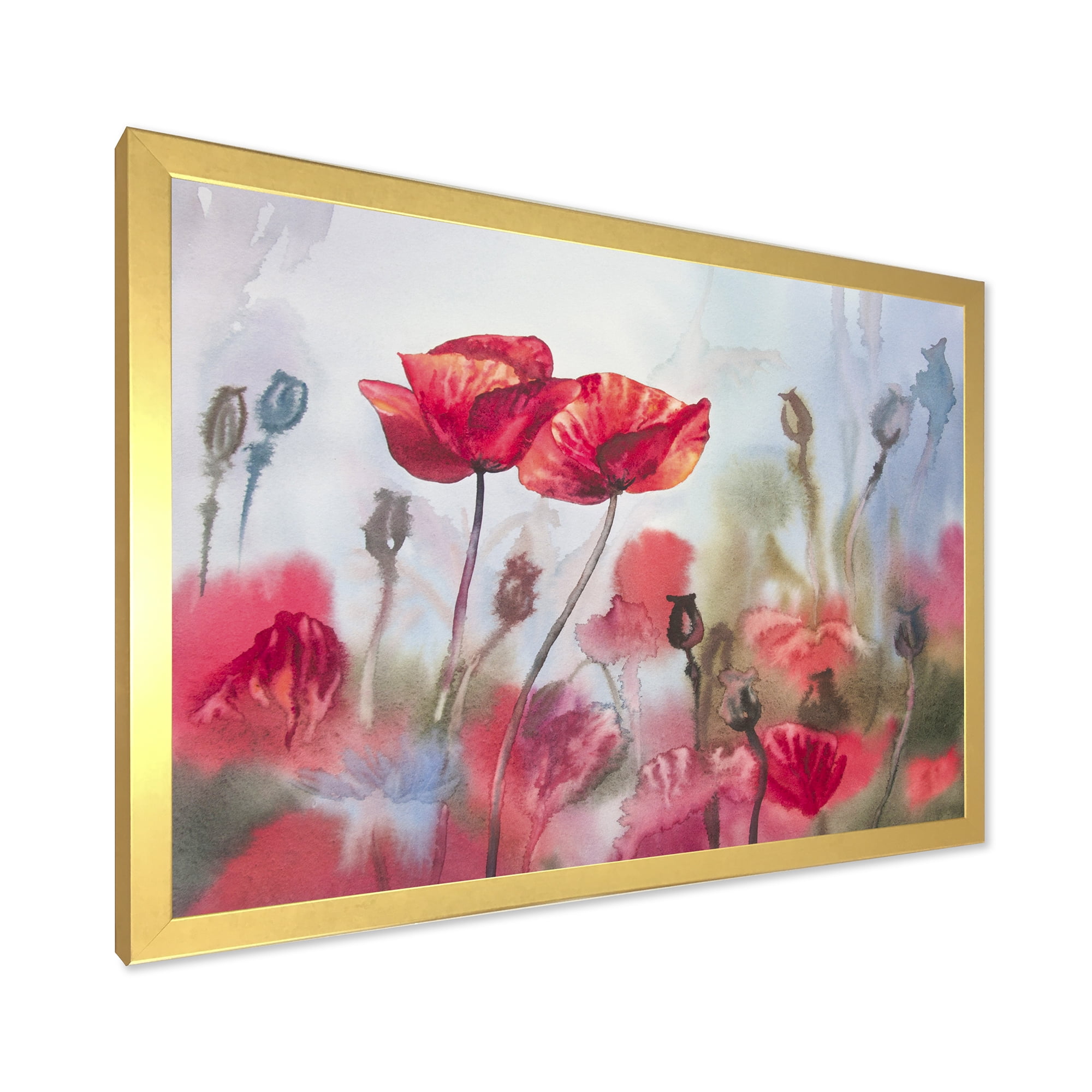 Designart 'Blossoming Red Poppies In The Meadow' Traditional Framed Art Print