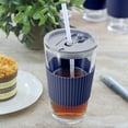 thumbnail image 6 of Mr. Coffee Sip Savvy 4 Piece 15 Ounce Silicone Sleeve Glass Cup Set w/ Lid and Straw in Navy, 6 of 6