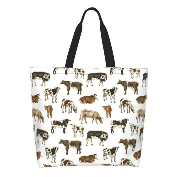 Balery Cow Bolsa Tote Estilo Estético con Cremalleras, Bolsa de Hombro, Bolsa de Compras Grande y Plegable