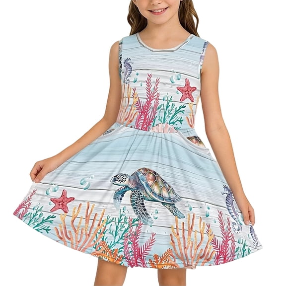 MEZZALL Girls Flower Print Sleeveless Dress With Pockets Cute Casual Summer Play For Toddler Kids O-Neck Lovely Dresses