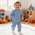 thumbnail image 2 of HAYIMI Toddler Boys Girls Long Sleeve Solid Color Tops T Shirt Pants Outfit Sets Cozy Clothes Sets, 2 of 8
