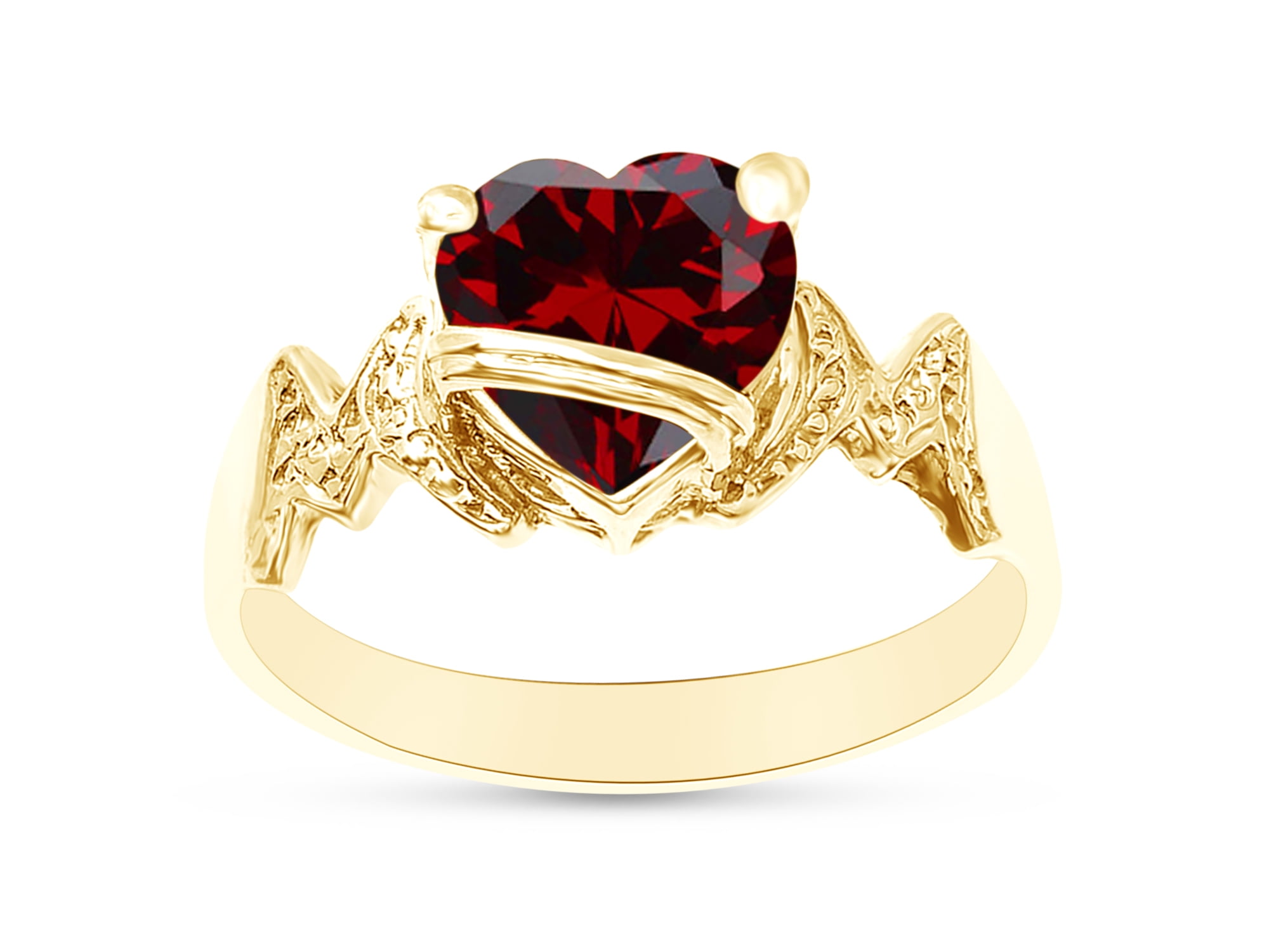 Heart Shape Simulated Garnet In 14K Yellow Gold Over 925 Sterling
