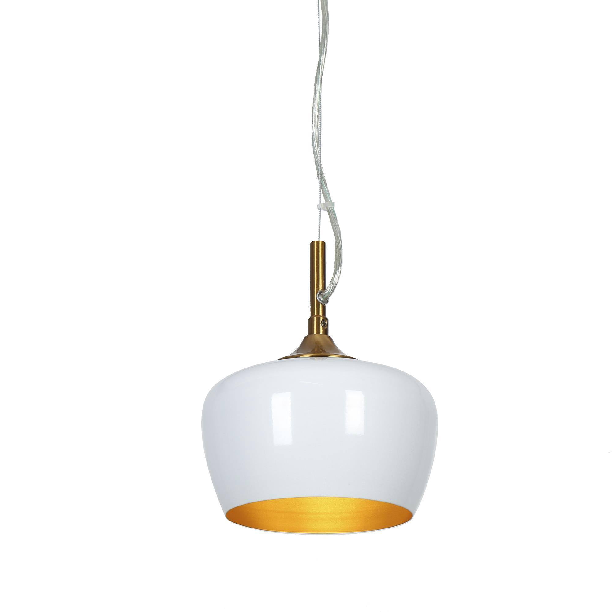 LNC Resplandor 1 -Light Matte White and Electroplated Copper Mid-century Metal Dome Mini Hanging Pendant Light