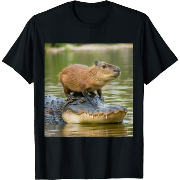Capybara Meme on Alligator Graphic Unisex T-Shirt for Men Women Kids Toddler