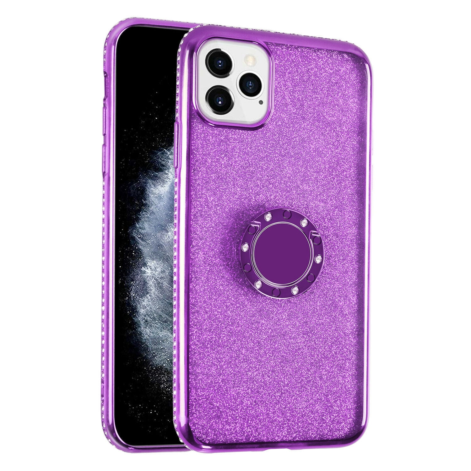 Goldcherry For Iphone 12 Pro Max 6 7 Inch Case Luxury Phone Case Cover W Ring Stand Glitter Rhinestone Bumper Protective Tpu Phone Cover For Apple Iphone 12 Pro Max 6 7 Inch Purple Walmart Com