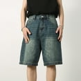 thumbnail image 2 of Mens Jeans Casual Loose Retro Straight Leg Comfortable Stretch Trend Denim Shorts Outdoor Streetwear Jorts Men Sky Blue L, 2 of 7
