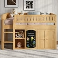 thumbnail image 4 of Harper & Bright Designs Full Size Low Loft Bed with Storage Cabinet and Chalkboard Panel, Full Wooden Loft Bed Frame with Storage Shelves for Bedroom, Natural, 4 of 10