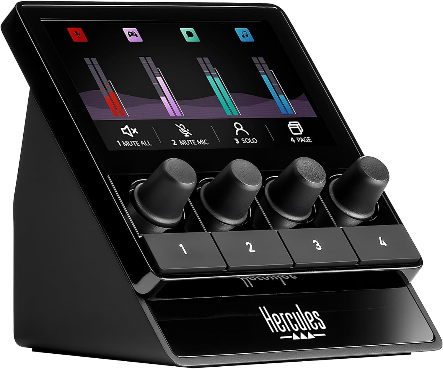 Hercules Stream 100 Audio Mixer for Content Creators, Up to 8 Tracks, LCD Screen, High Resolution Encoders, 4 Actions Buttons and Customizable Interface Bundle with Cleaning Kit