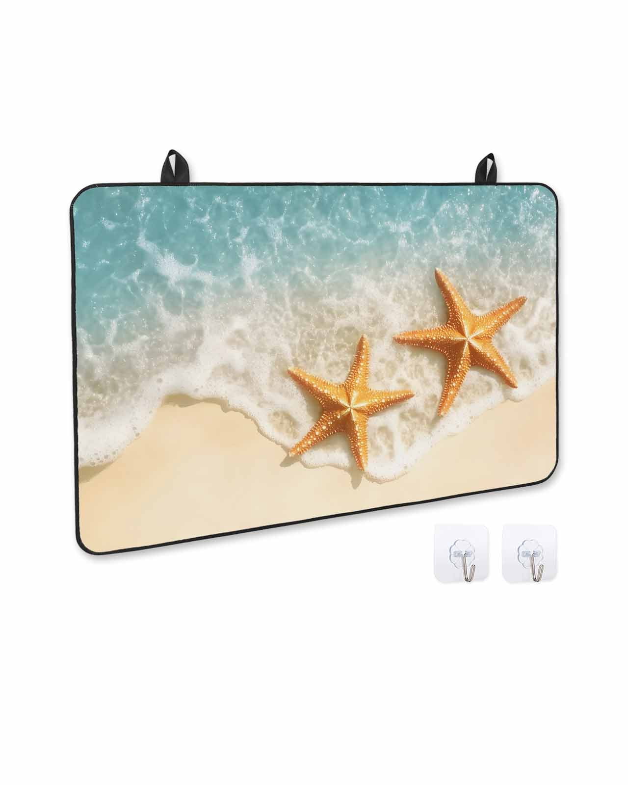 nqOlkjepod Large Induction Cooktop Protector Mat 24"x21", Coastal Summer Stove Top Covers for Electric Stove, Yellow Starfish Ocean Green Water Stove Burner Cover Mats, Glass Top Stove Cover