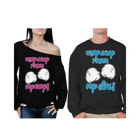 Awkward Styles Stay Away From My Boy Off the Shoulder Sweatshirt Stay Away From My Girl Sweater Matching Couple Boyfriend & Girlfriend Sweatshirts Valentine's Day Gifts Funny Sweaters Matching