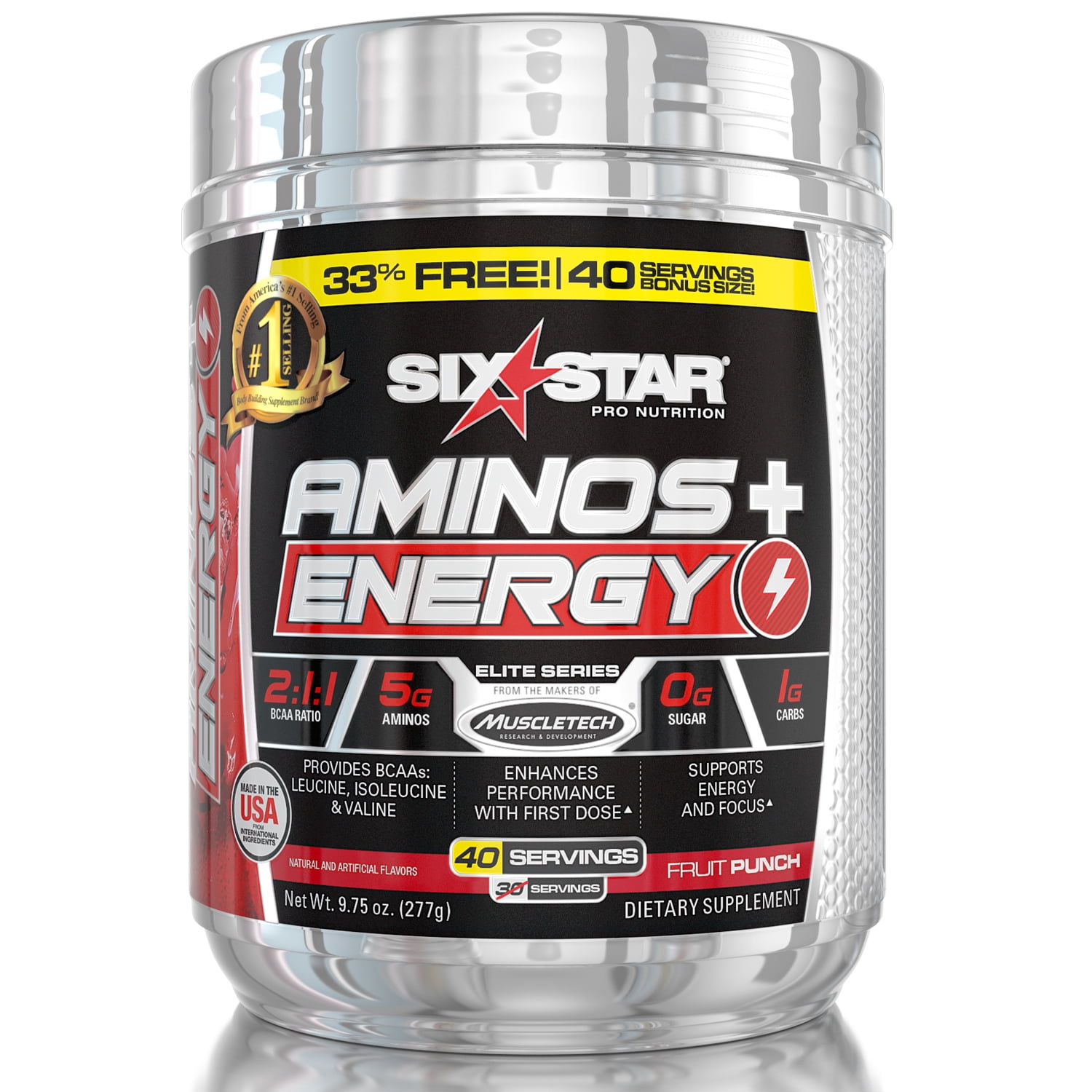 Six Star Pro Nutrition Aminos + Energy Powder, Fruit Punch, 40 Servings