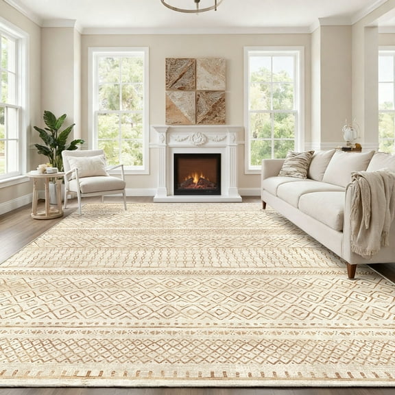 CHITOOMA 8'x10' Area Rugs for Living Room, Washable Rugs Boho Soft Geometric Bohemian Carpet Indoor Rug for Bedroom Dining Room Office Nonslip Foldable Rug