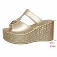 thumbnail image 5 of Slides Sandals for Women T-Strap Splice Leather Platform Wedges Heels Elegant Rhinestone Summer Dress Shoes Gold Size 7.5, 5 of 5