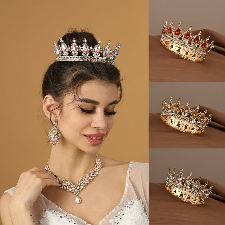European Princess Queen Tiara Round Baroque Pageant Crowns 