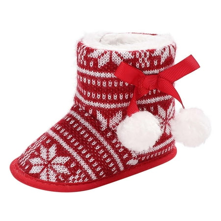 

AnuirheiH Winter Toddler Baby Boys Girls Christmas Pattern Bow Thicken Velvet Snow Boots Clearance