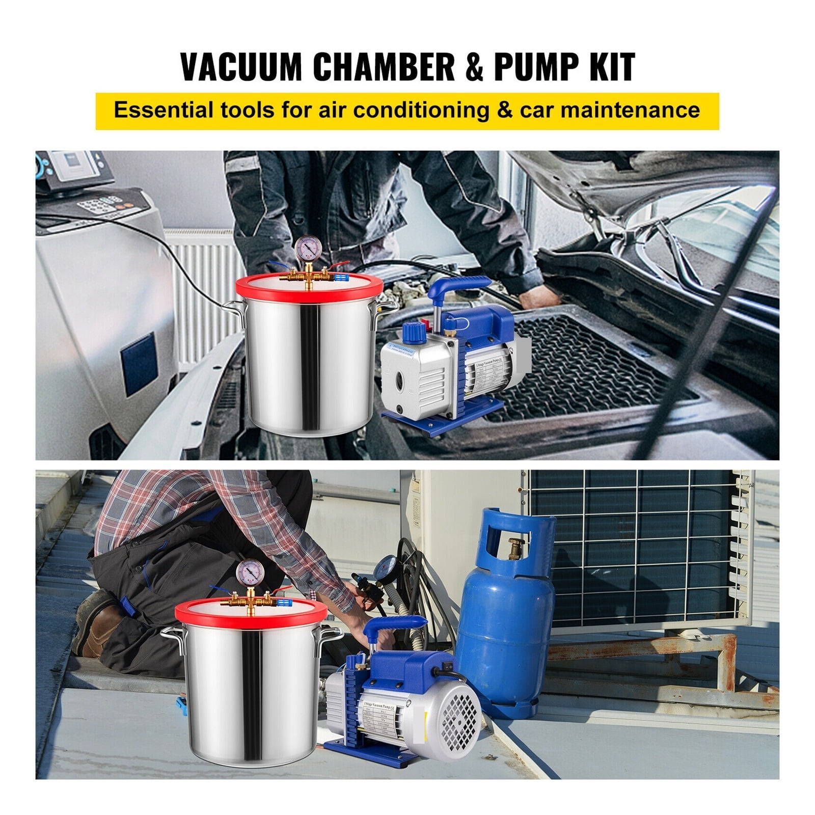 3CFM 1/4HP Vacuum Pump Refrigeration With Vacuum Chamber For Household Vacuum Packing Air Condition Automobile Maintenance