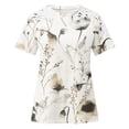 thumbnail image 5 of Fiudx Ofertas Del Día Mujer Estampado Cuello Redondo Encaje Ahuecado Manga Corta Pulóver Blusa Camiseta Tops, 5 of 5