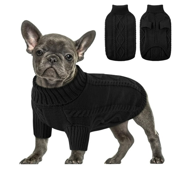 ZDM Small Dog Pullover Sweater, Cold Weather Cable Knitwear, Classic Turtleneck Thick Warm Clothes for Chihuahua, Bulldog, Dachshund, Pug (Peacock Blue, Small)