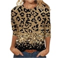 thumbnail image 2 of Homenesgenics Womens Tops under $5 Women's Fashion Printed T-shirt 3/4 Sleeves Blouse Round Neck Casual Tops Gold S, 2 of 5