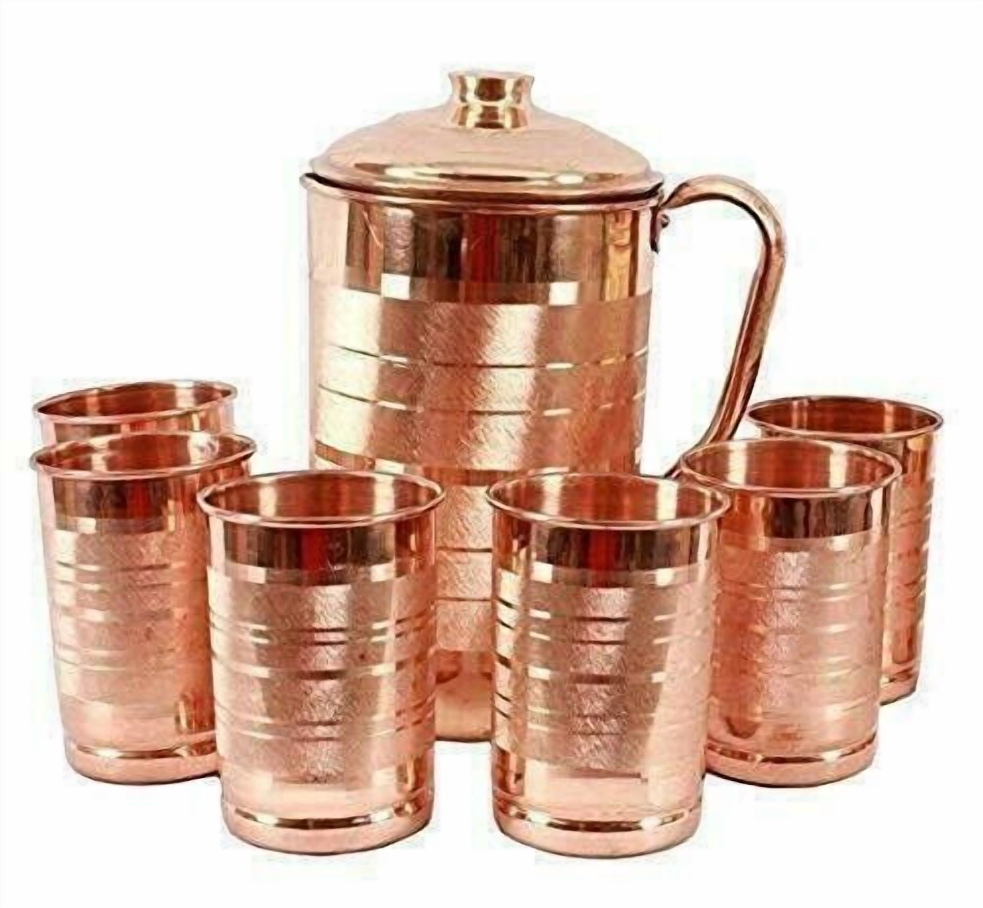 Pure Copper Jug Water Pitcher Glasses Good Health ml Set Of 7 Piece 1.5 L & 300ml