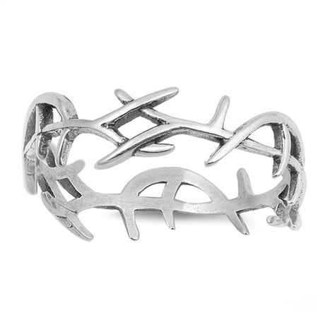 Sterling Silver Flower Vine - Eternity Thorn Tree Vine Branch Ring ( Sizes 4 5 6 7 8 9 10 ) New .925 Sterling Silver Band Rings by Sac Silver (Size 10)