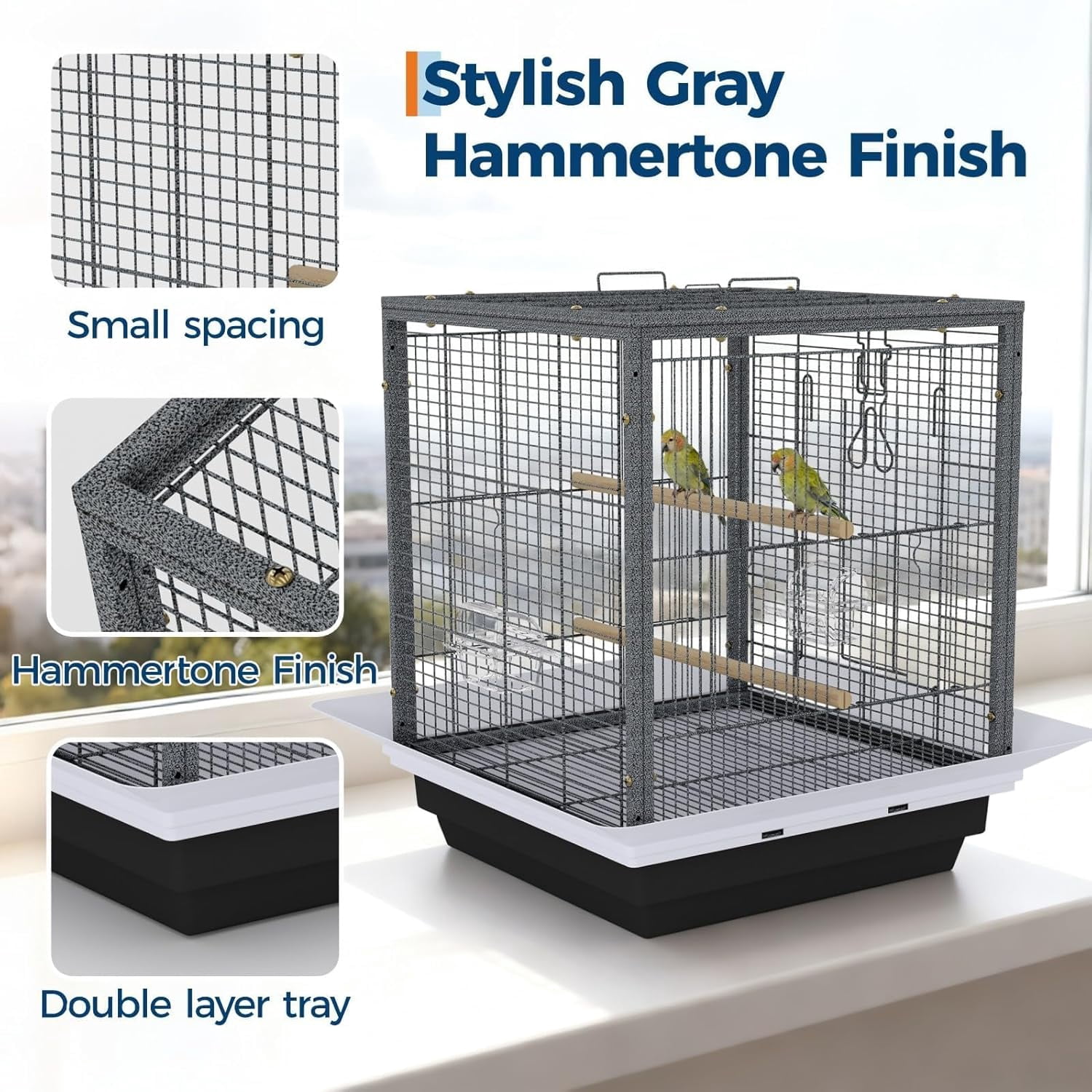 Rugerasy Small Bird Cage,Metal Parrot Cage with Wheels,Easy to Clean,Non-Toxic Finish,Black