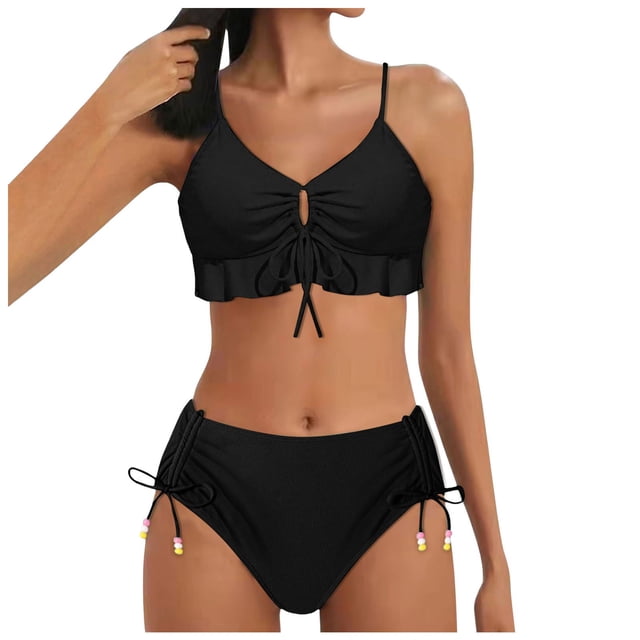 MKLEKYY Traje De Baño Mujer Women'S 2 Piece Swimsuit Bikini Back With Ruffled Edge Underwear Gathered Swimsuit Hem Pleated Underwear Swimsuit