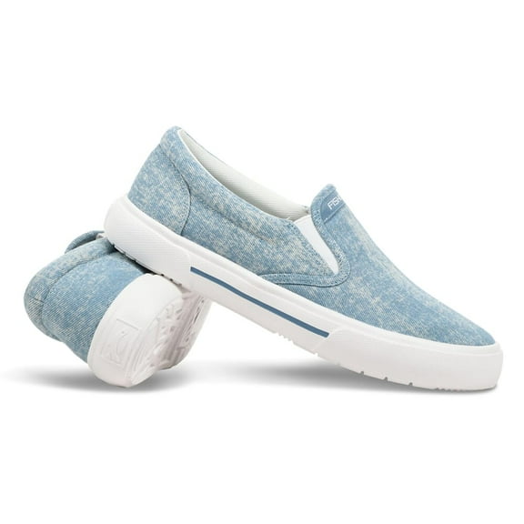 Fishooz Women's Sunwashed Slip-On Shoes, Denim/White, Size 9.5, Casual Comfort Footwear (SUN-WSO-DNM-W09.5)