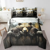 Erosebridal 3D Bear Print Bed in a Bag Twin size, Woodland Wildlife Bed Set, Wooden Plank Decor, Reversible 7pcs