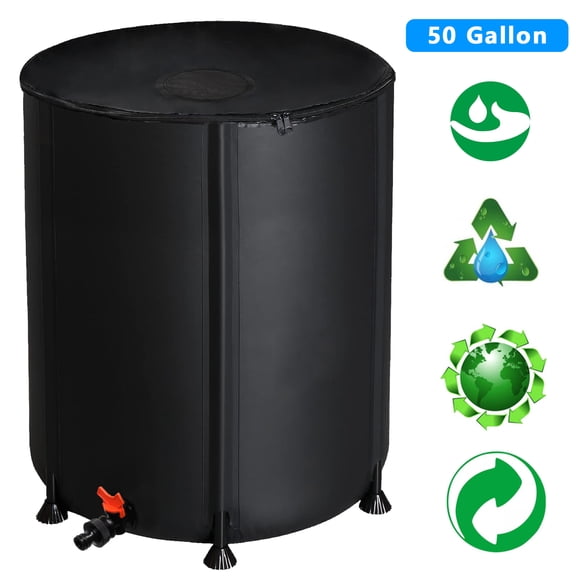UBesGoo Portable Rain Barrel Capacity 50 Gallon Suible for Patio Farm Ranch Black